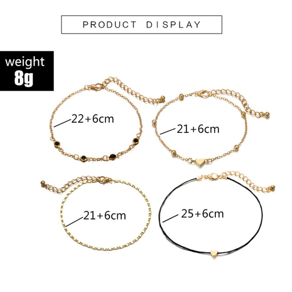 💕Unique Design//Hearts Gold  Bracelets Anklet Set - Picture 2 of 9